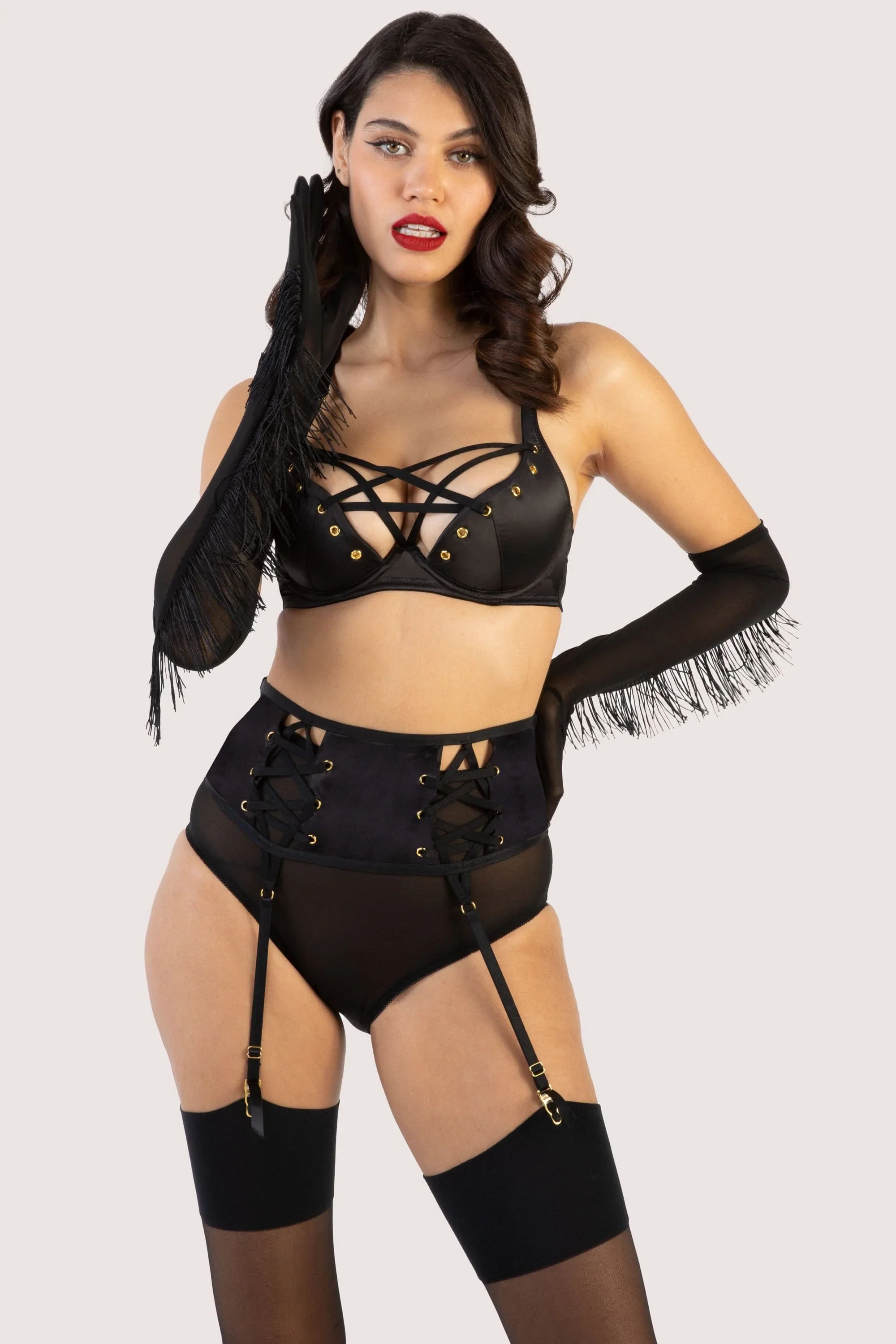 Seraphina Black Strappy Pentagram Bra - Image 3