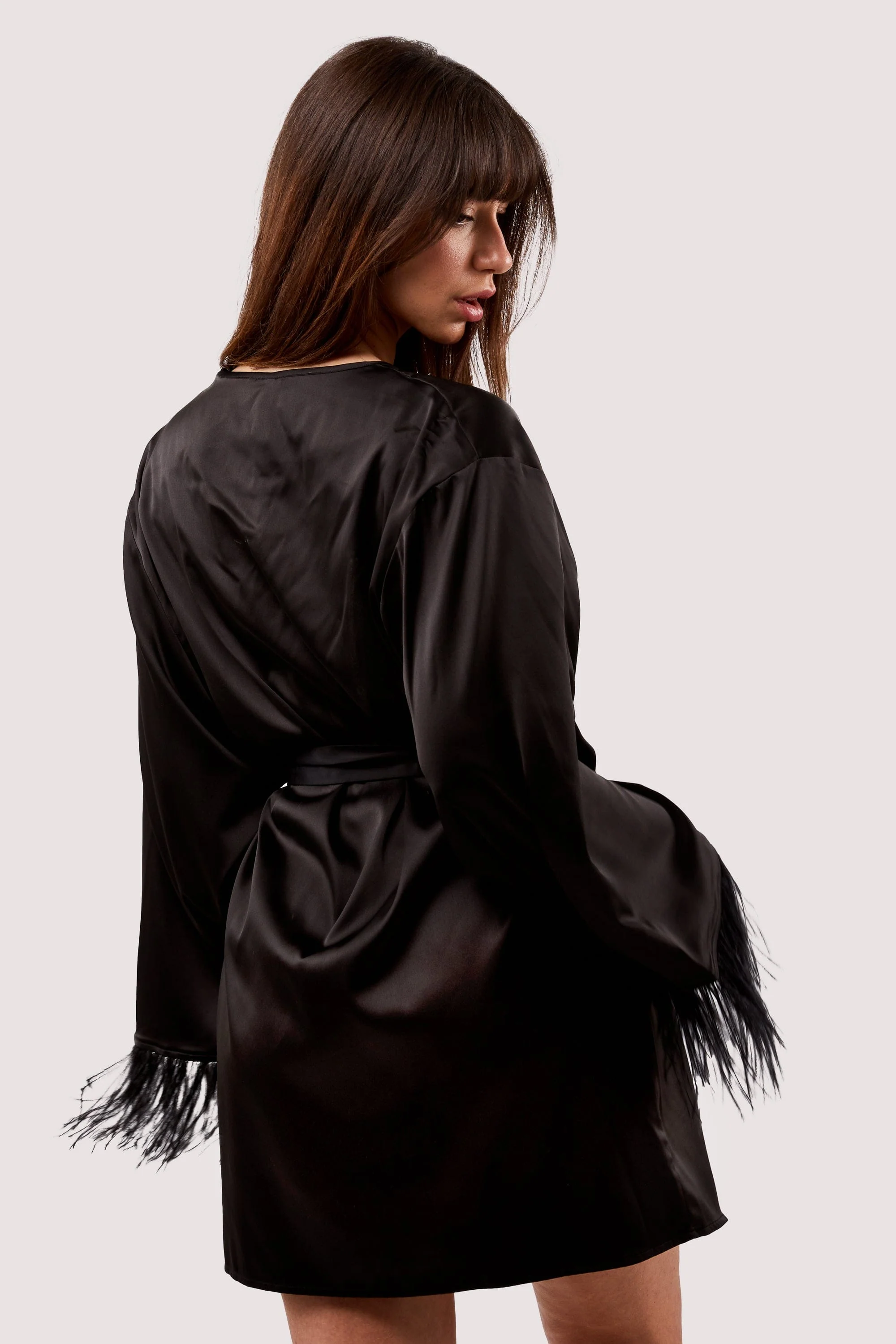 Sirus Black Satin And Feather Kimono - Image 6