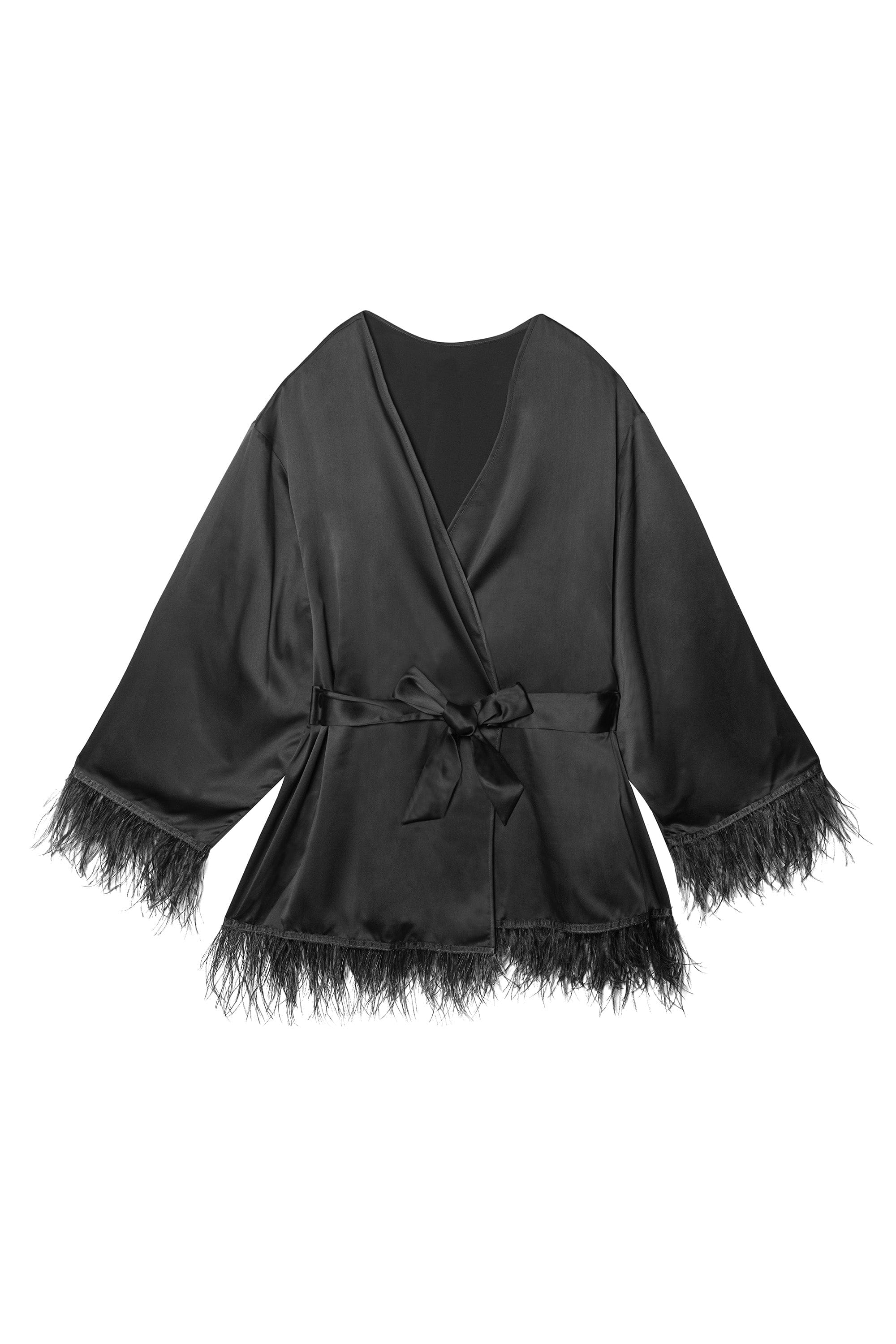 Sirus Black Satin And Feather Kimono - Image 8