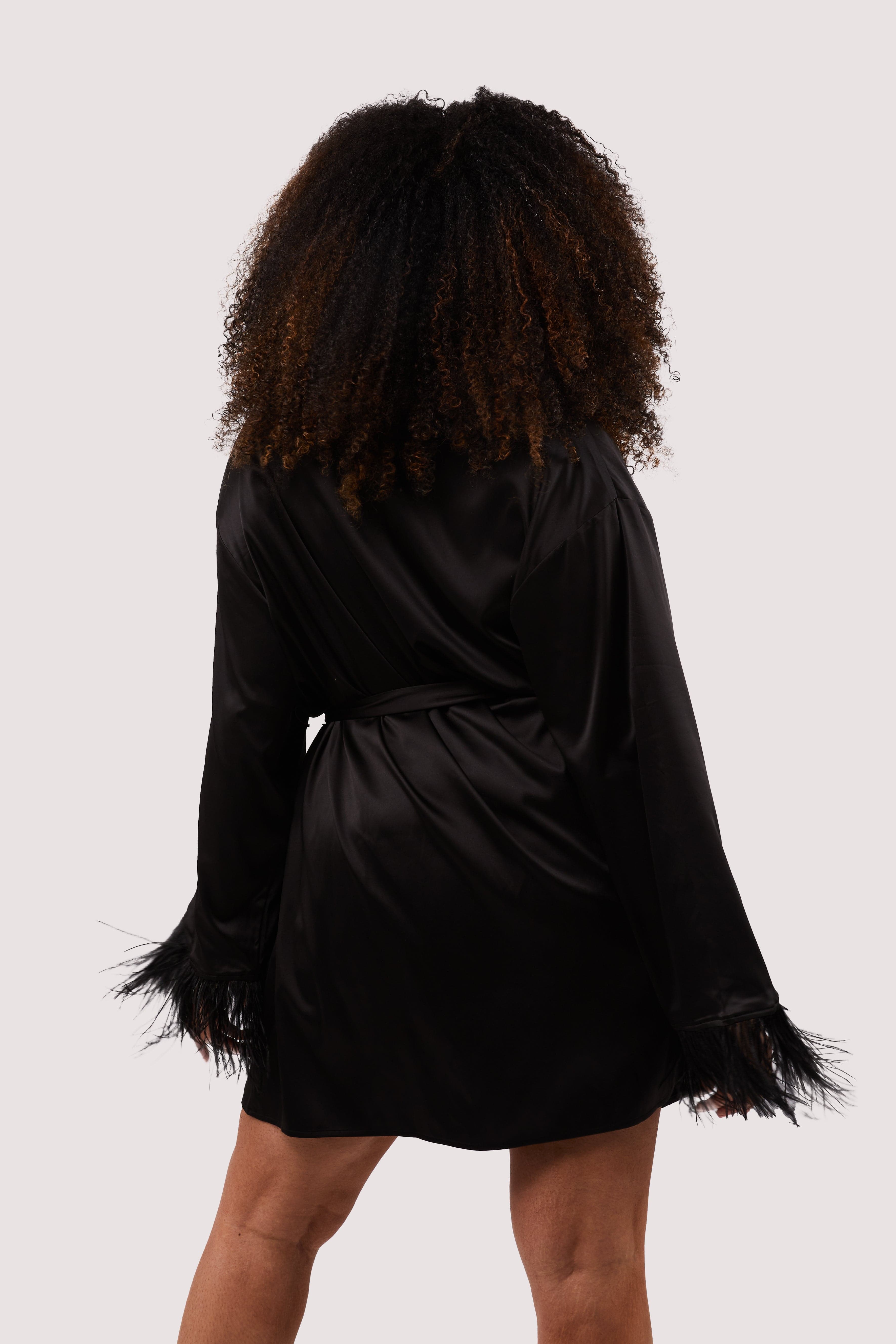 Sirus Black Satin And Feather Kimono - Image 9