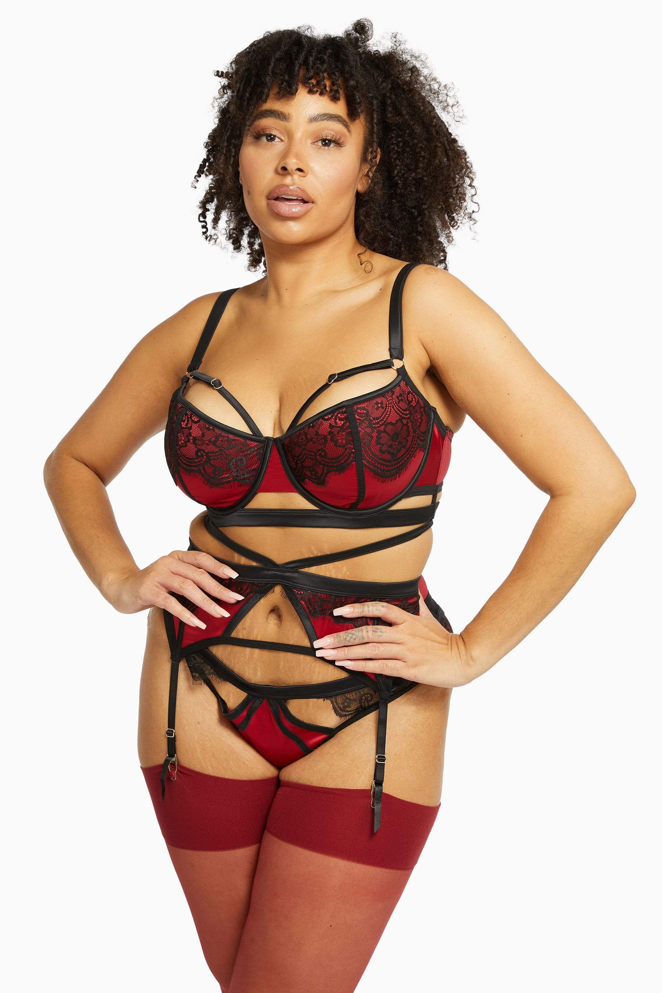 Playful Promises Tasmin Ruby Lace Suspender Belt - Image 9