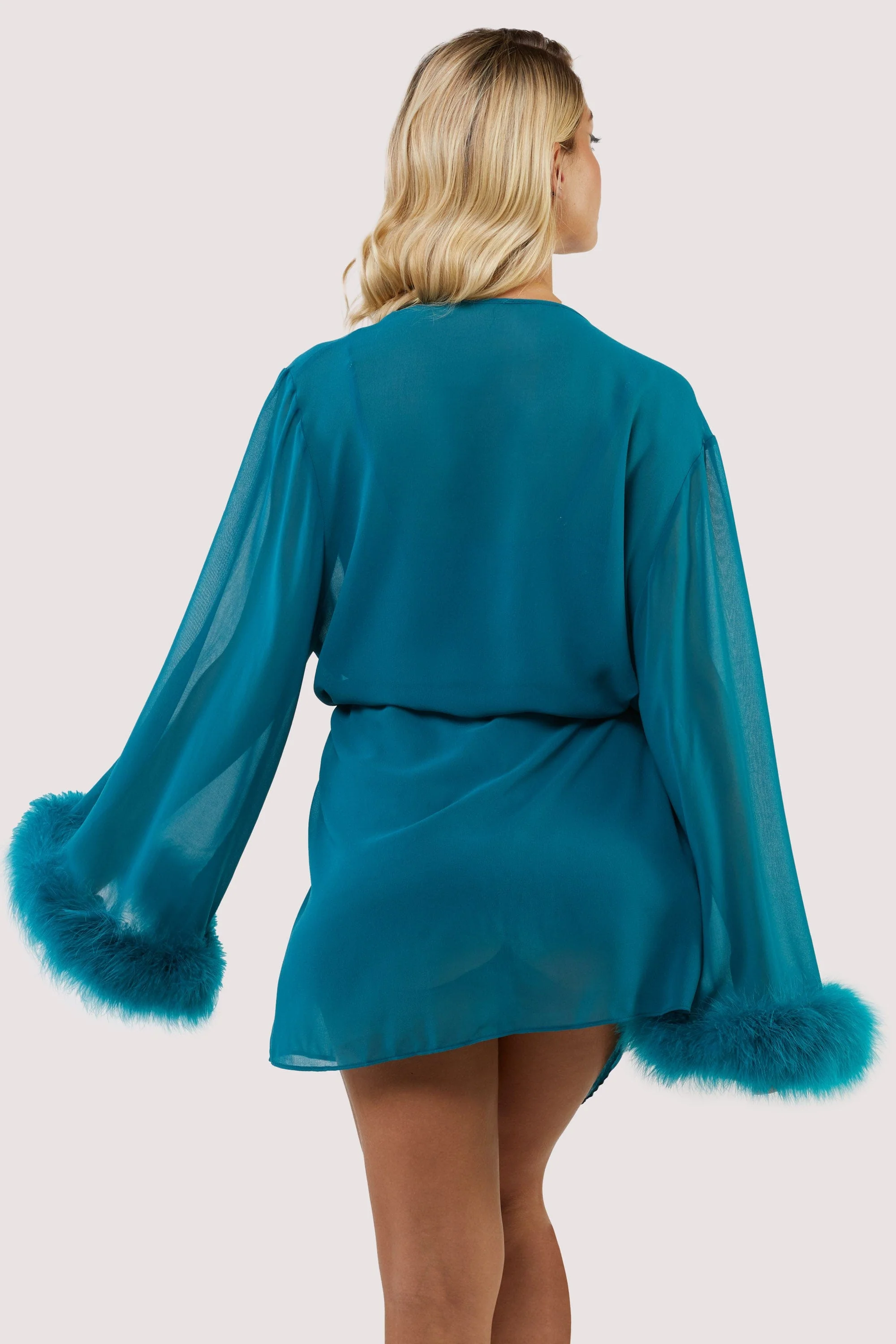 Teal Feather Trim Robe - Image 4