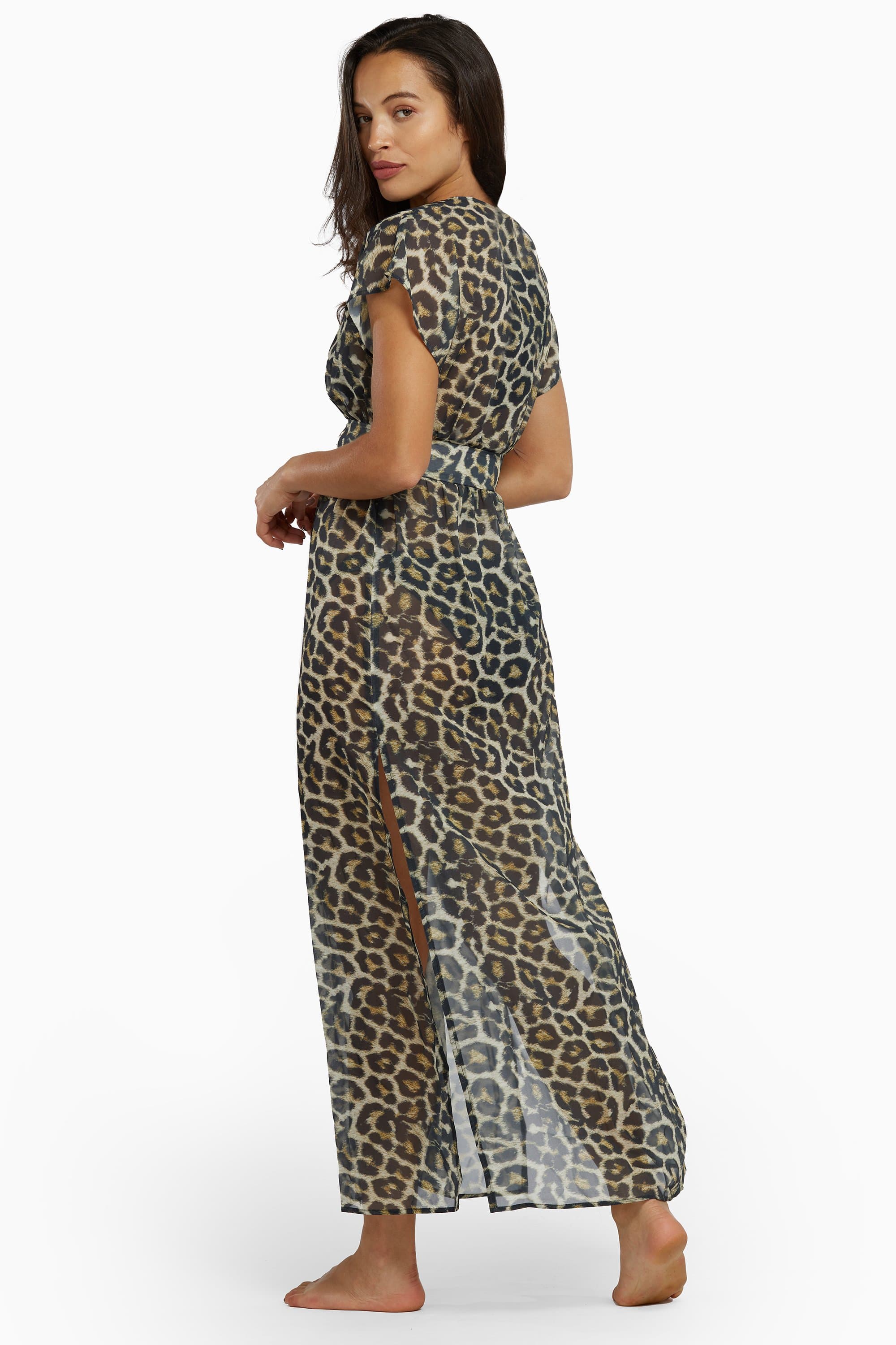 Leopard Print Maxi Cover up Beach Dress - Image 3