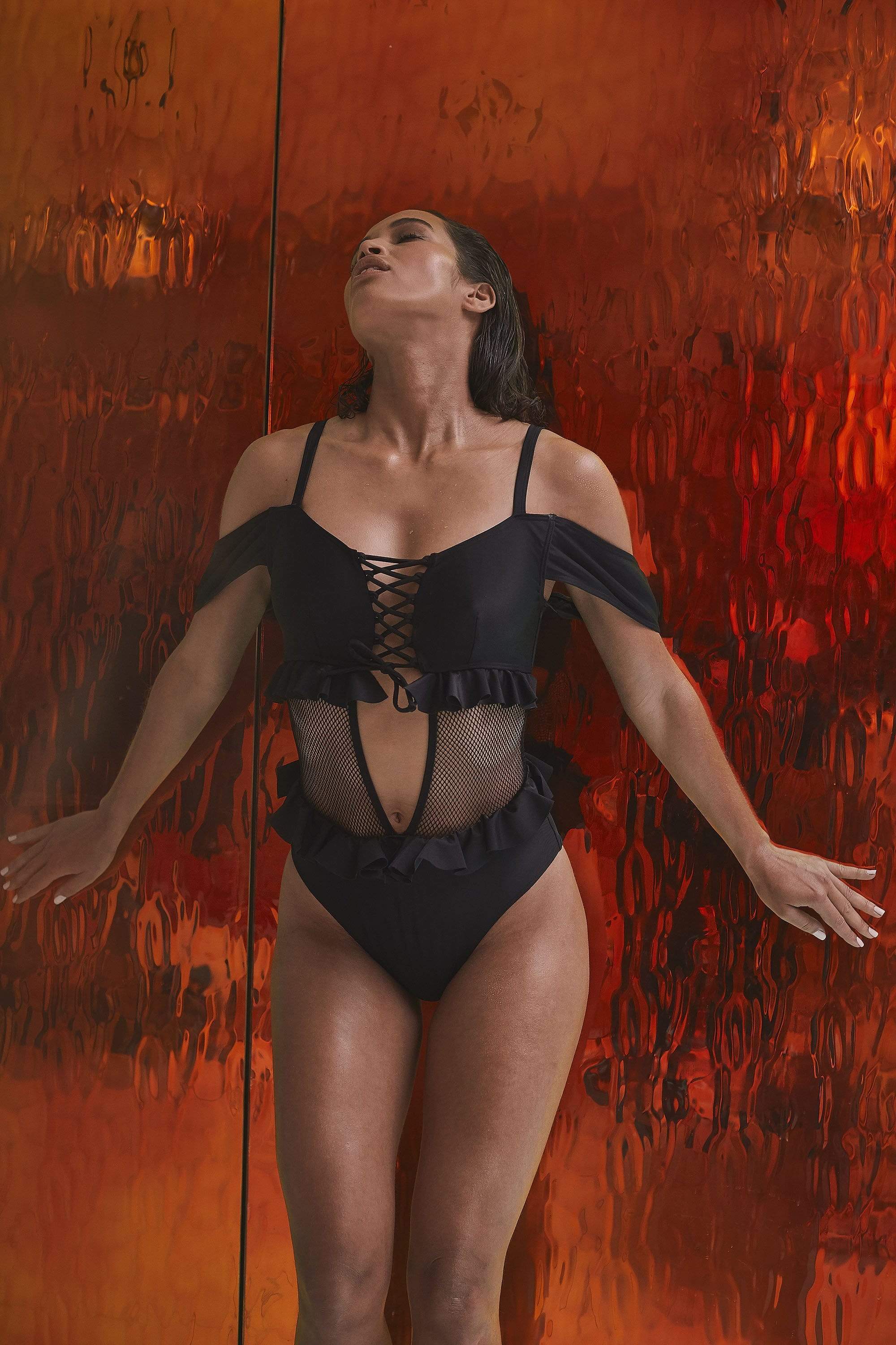 Black Lace Up Swimsuit - Image 3