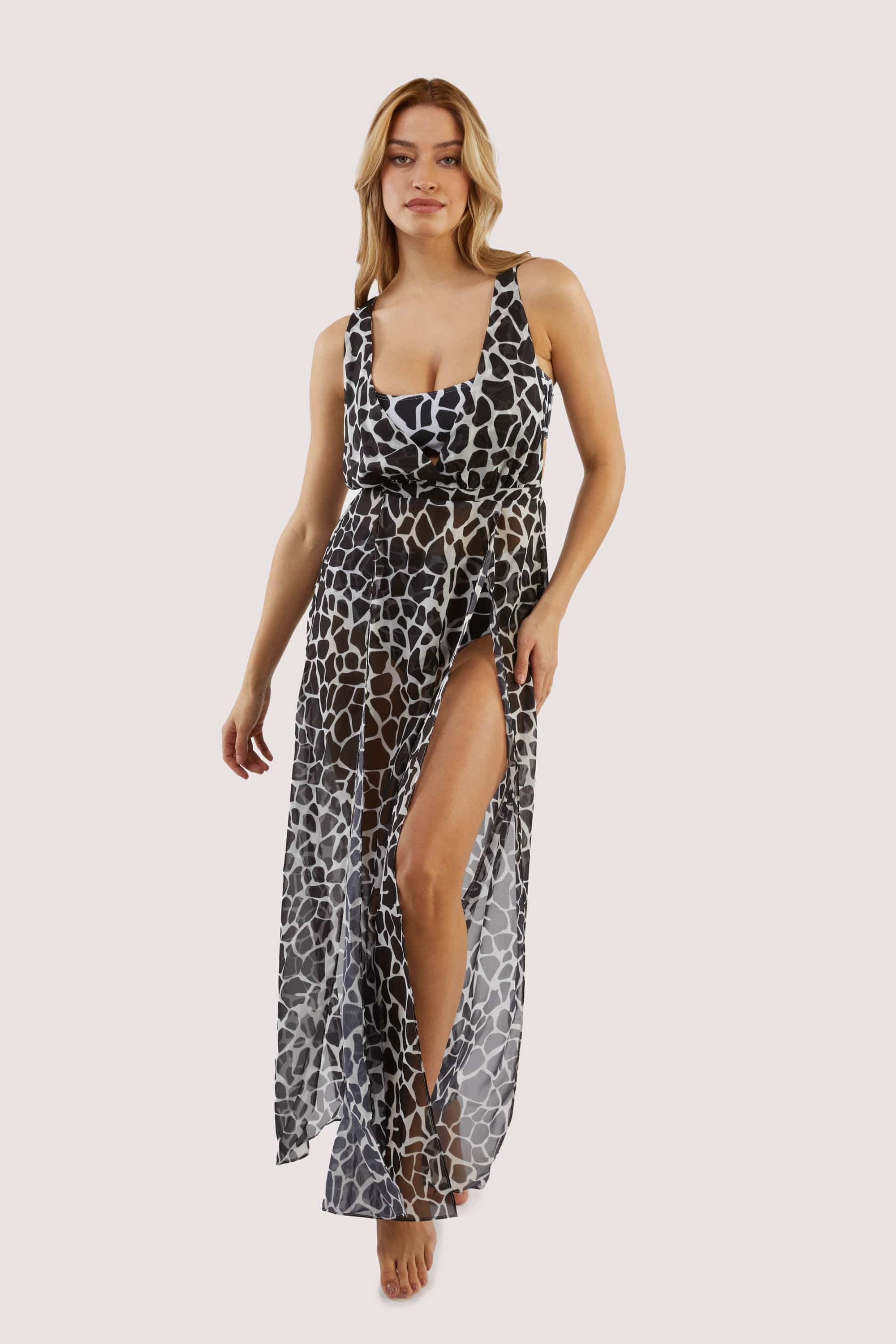 Wolf & Whistle Cross back maxi beach dress white giraffe - Image 2
