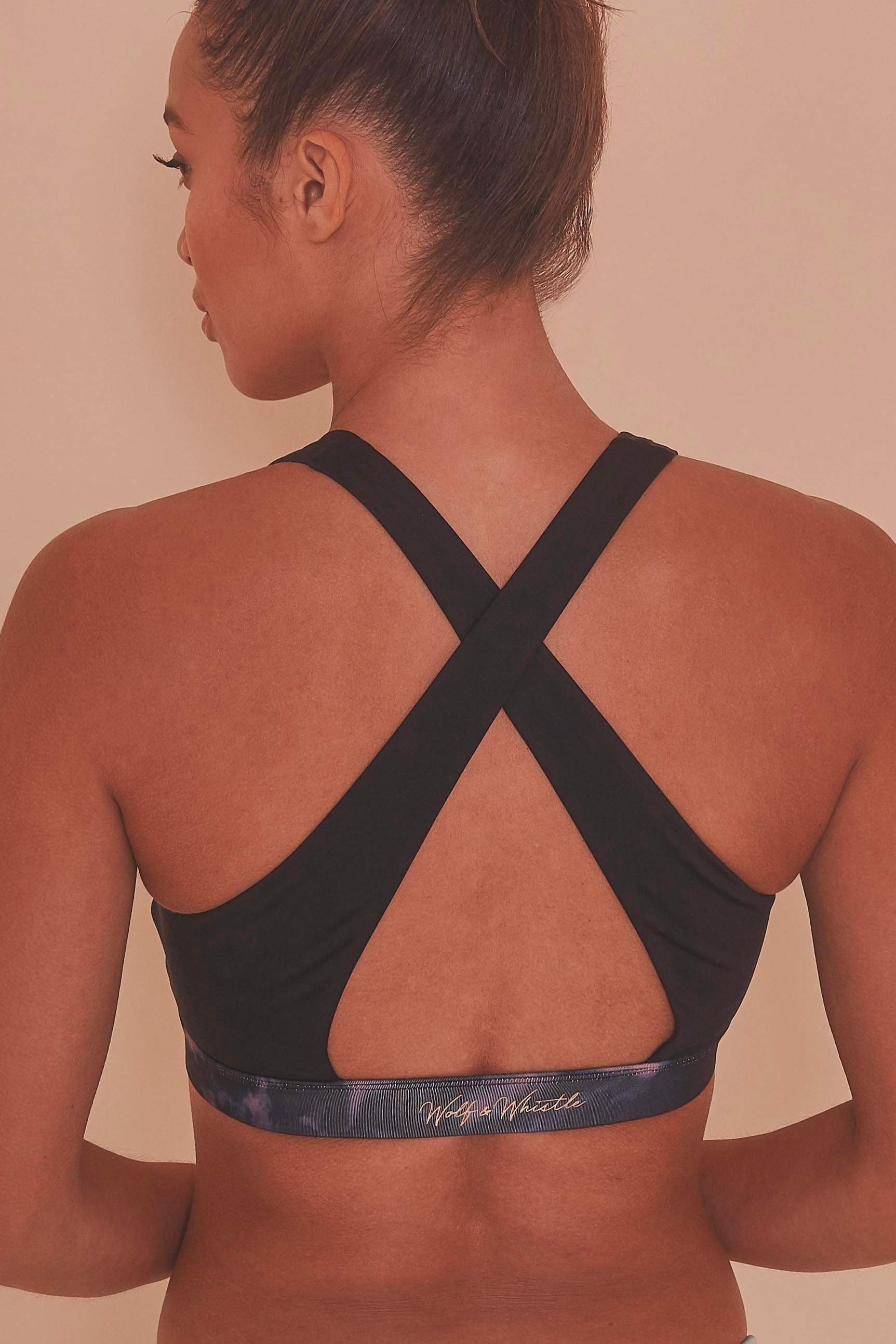 Dark Marble Zip Front Sports Bra - Image 3