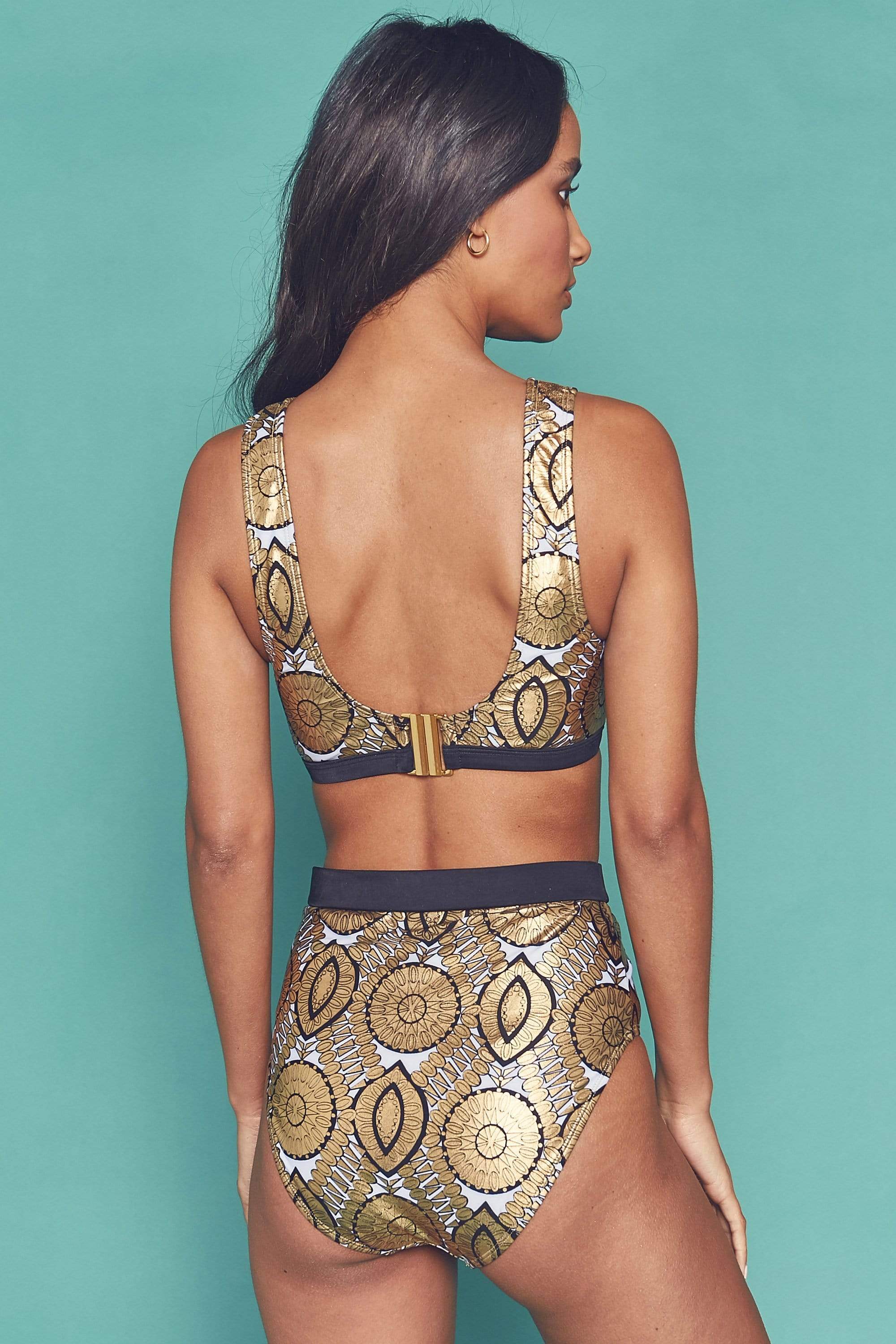 Wolf & Whistle Gold foil tile and black printed crop top - Image 3