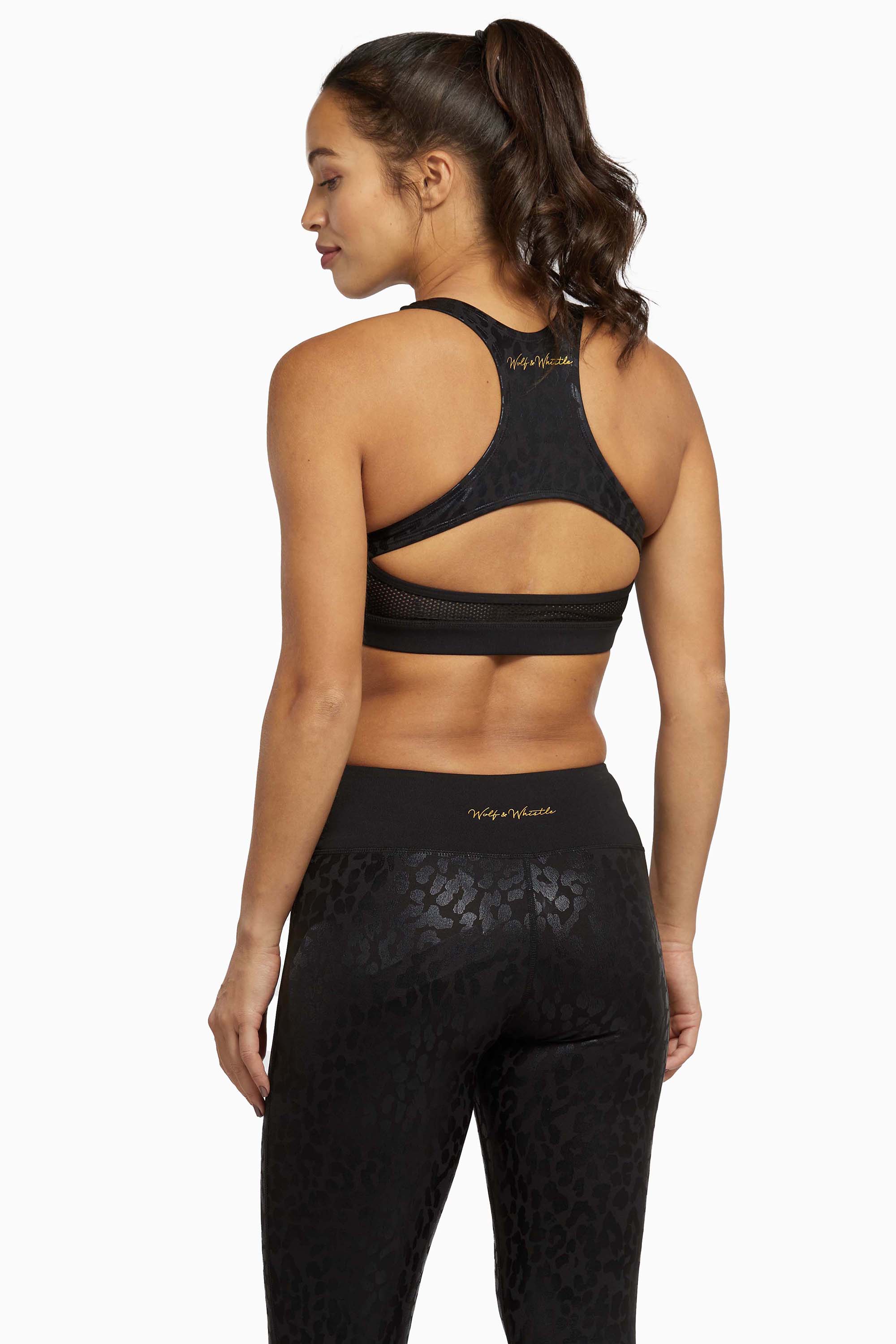 Black Wet Leopard Look Sports Bra - Image 5