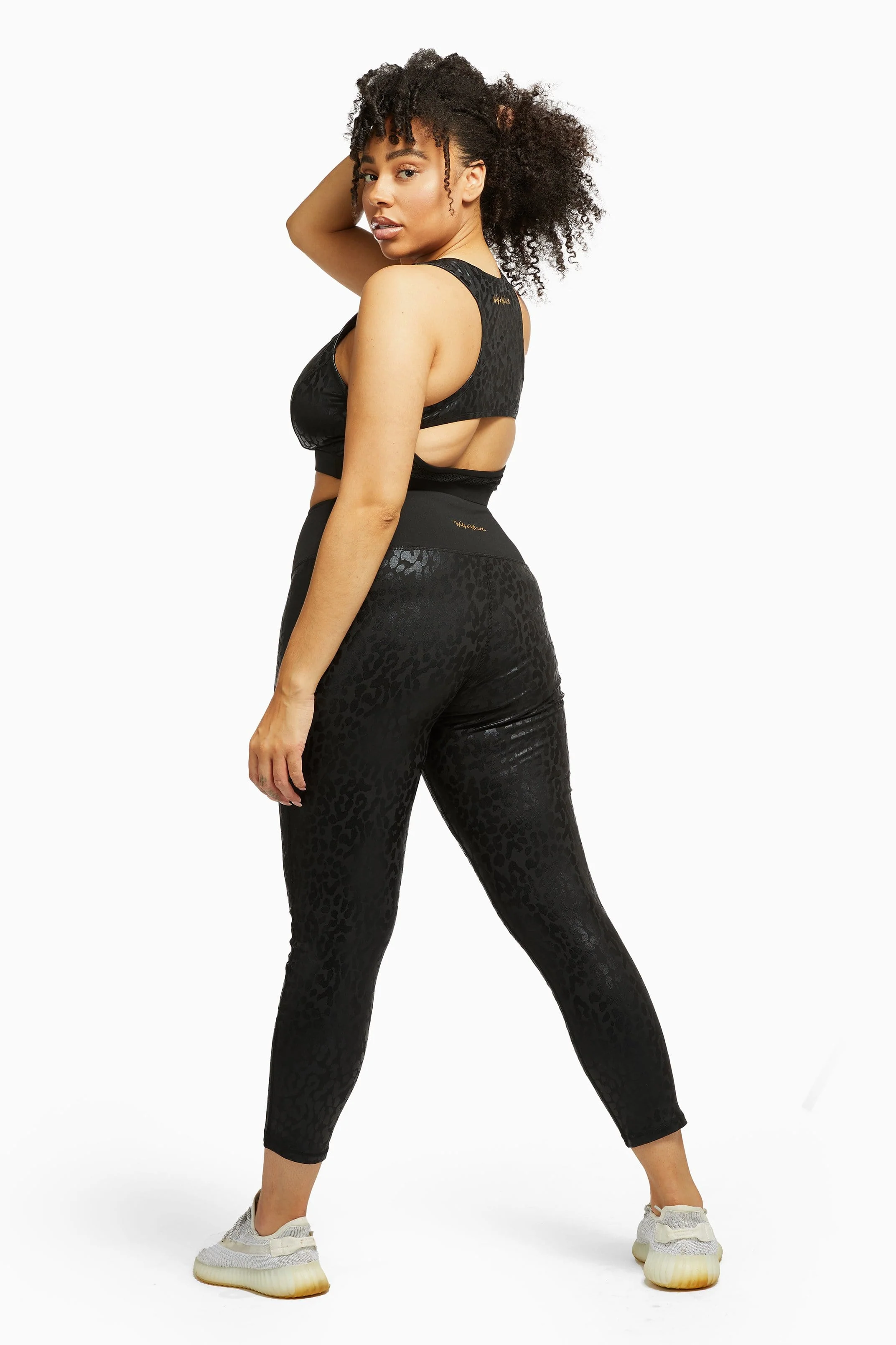 Black Wet Leopard Look Black Sports Bra Curve - Image 3