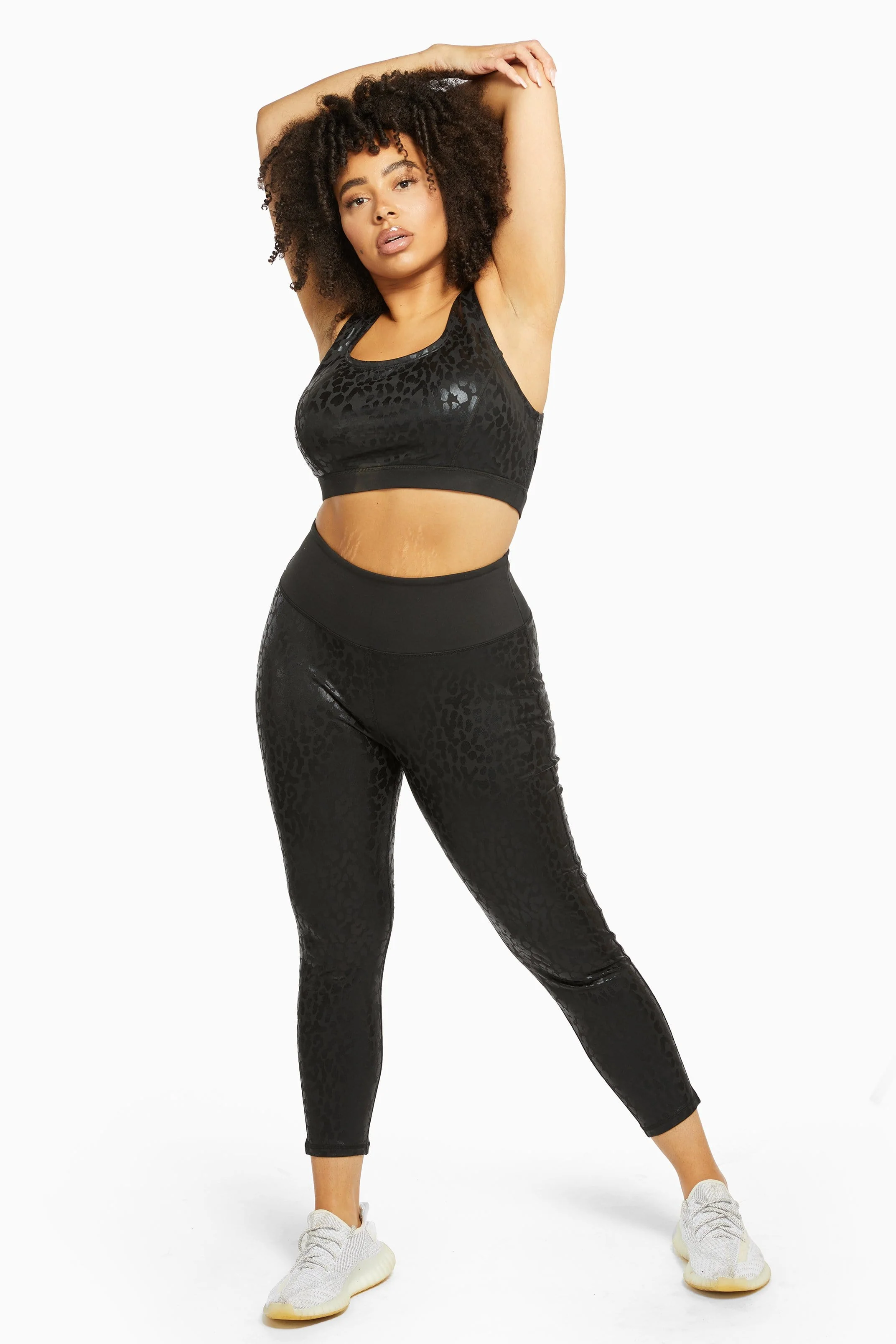 Black Wet Look Leopard High Waist Leggings Curve - Image 2