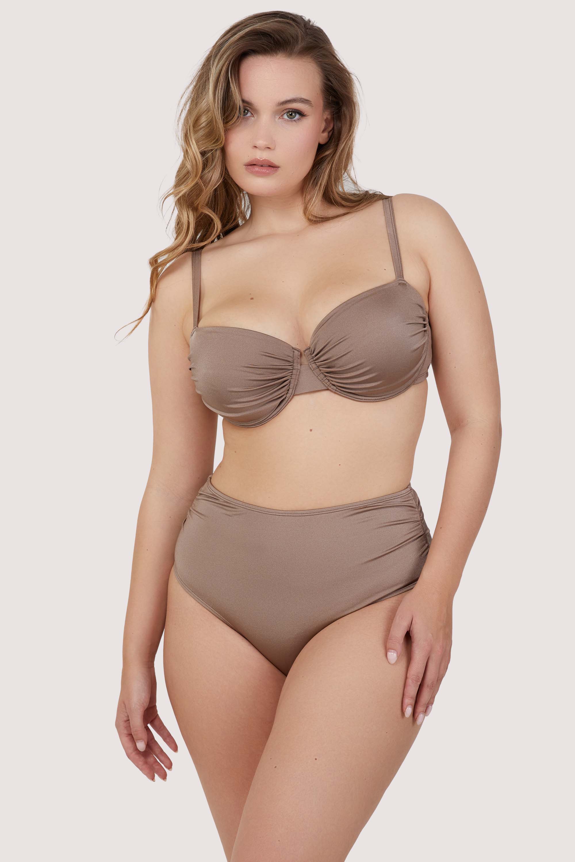 Jade Fuller Bust Taupe Neutral Ruched Balconette Bikini Top - Image 4