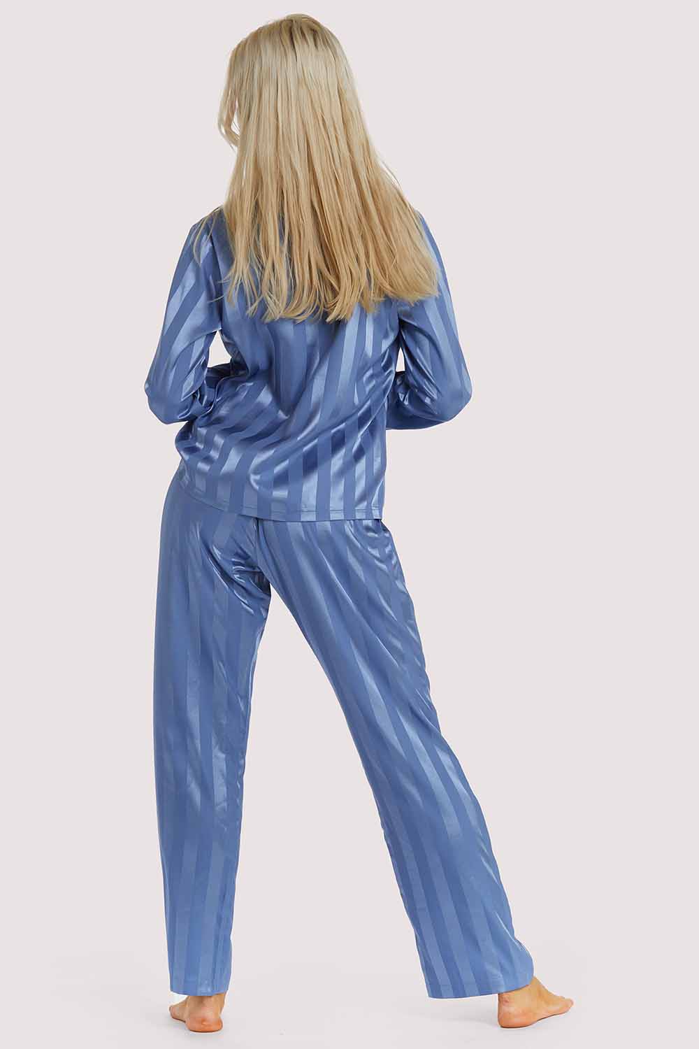 Blue Stripe Satin Pyjama Set - Image 4