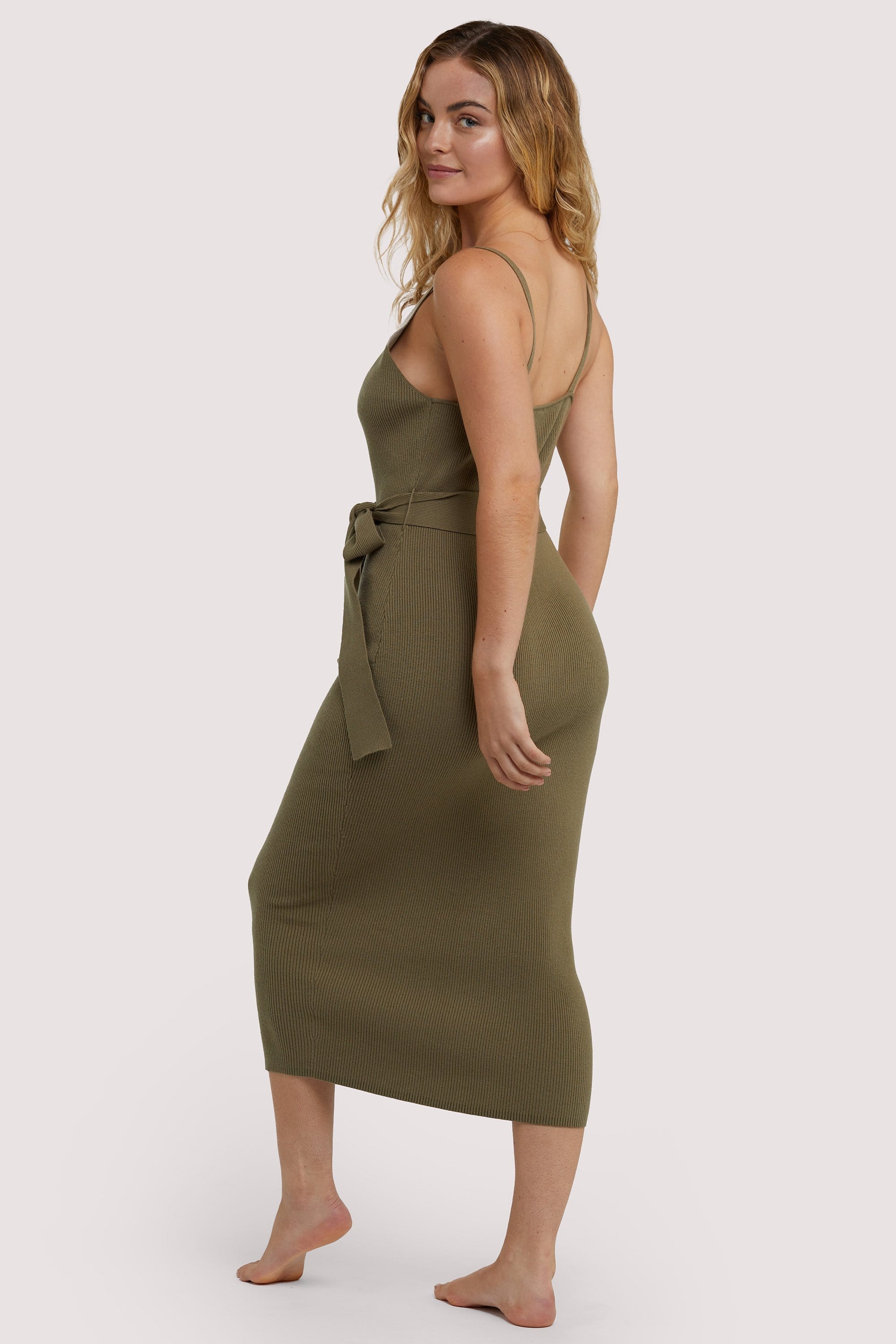 Lounge Khaki Knitted Rib Dress - Image 3